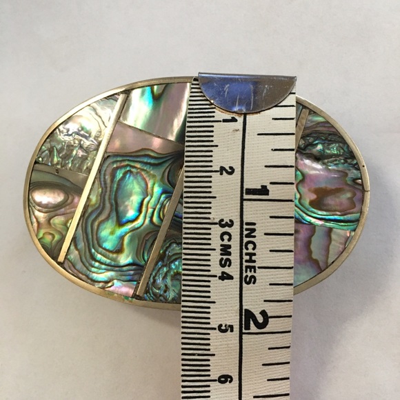 Abalone shell inlay silver tone belt buckle - Picture 7 of 7